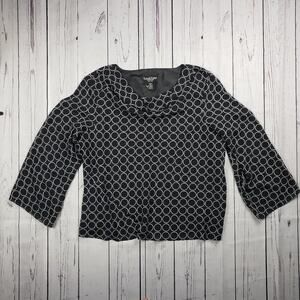 Russell Kemp Woman Black White Circle Print Sheer Drapey Neck Blouse Size 4X